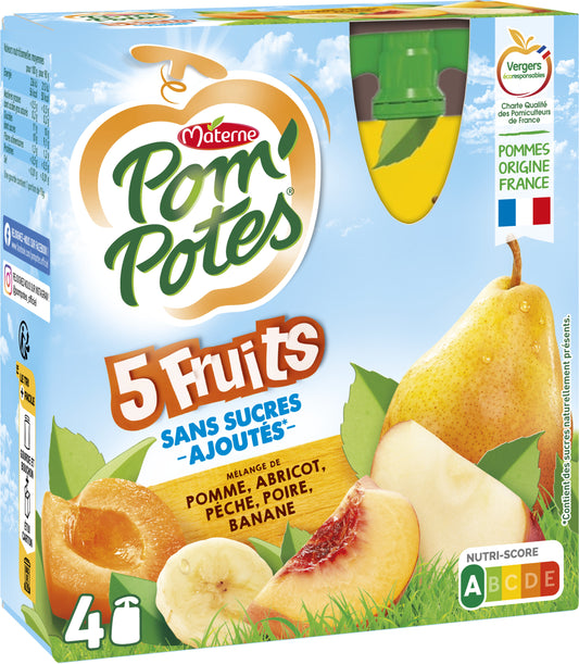 Pom'potes Compotes Gourdes 5 Fruits Jaunes 4X90G (Materne) - épicerie les 3 gourmets confitures-compotes-et-cremes