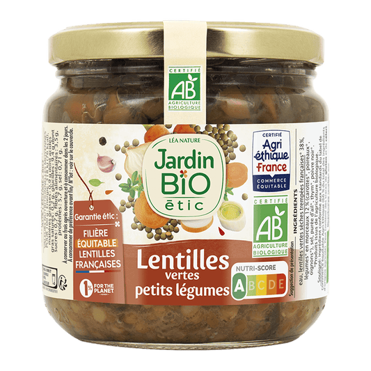JARDIN BIO ETICLentilles vertes bio aux petits légumes ,en bocal 400G - épicerie les 3 gourmets CONDIMENTS & SAUCES