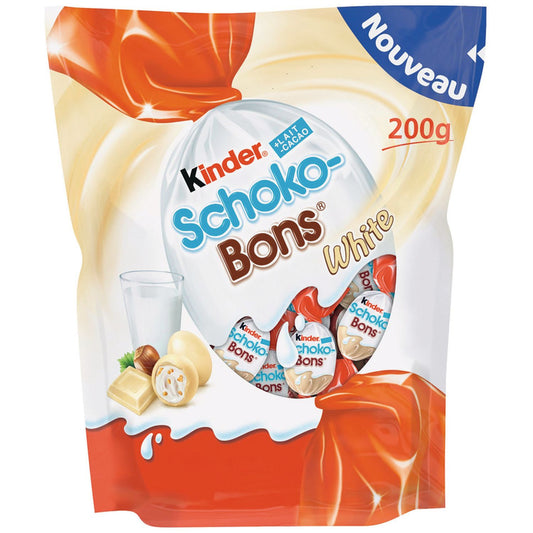 KINDER Schokobons white bonbons au chocolat blanc fourrés au lait et aux noisettes 200g