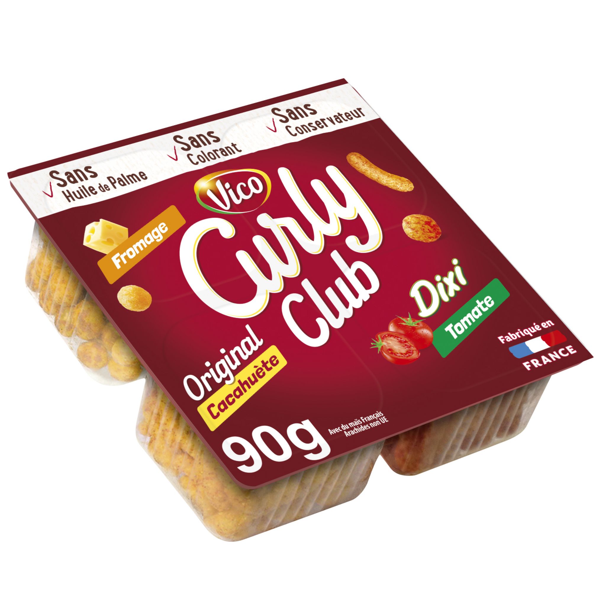 VICO CLUB CURLY Biscuits apéritifs assortiment la barquette de 90 g –  épicerie les 3 gourmets