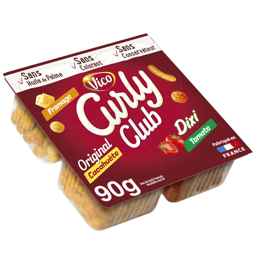 VICO CLUB CURLY Biscuits apéritifs assortiment la barquette de 90 g