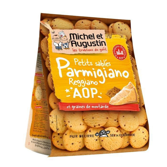 MICHEL ET AUGUSTIN Sablés Apéritif Parmigiano AOP & Graines De Moutarde 100g  - épicerie les 3 gourmets chips-et-aperitifs