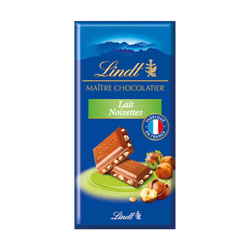 Lindt Tablette de chocolat au lait noisettes 110g - épicerie les 3 gourmets Chocolat 