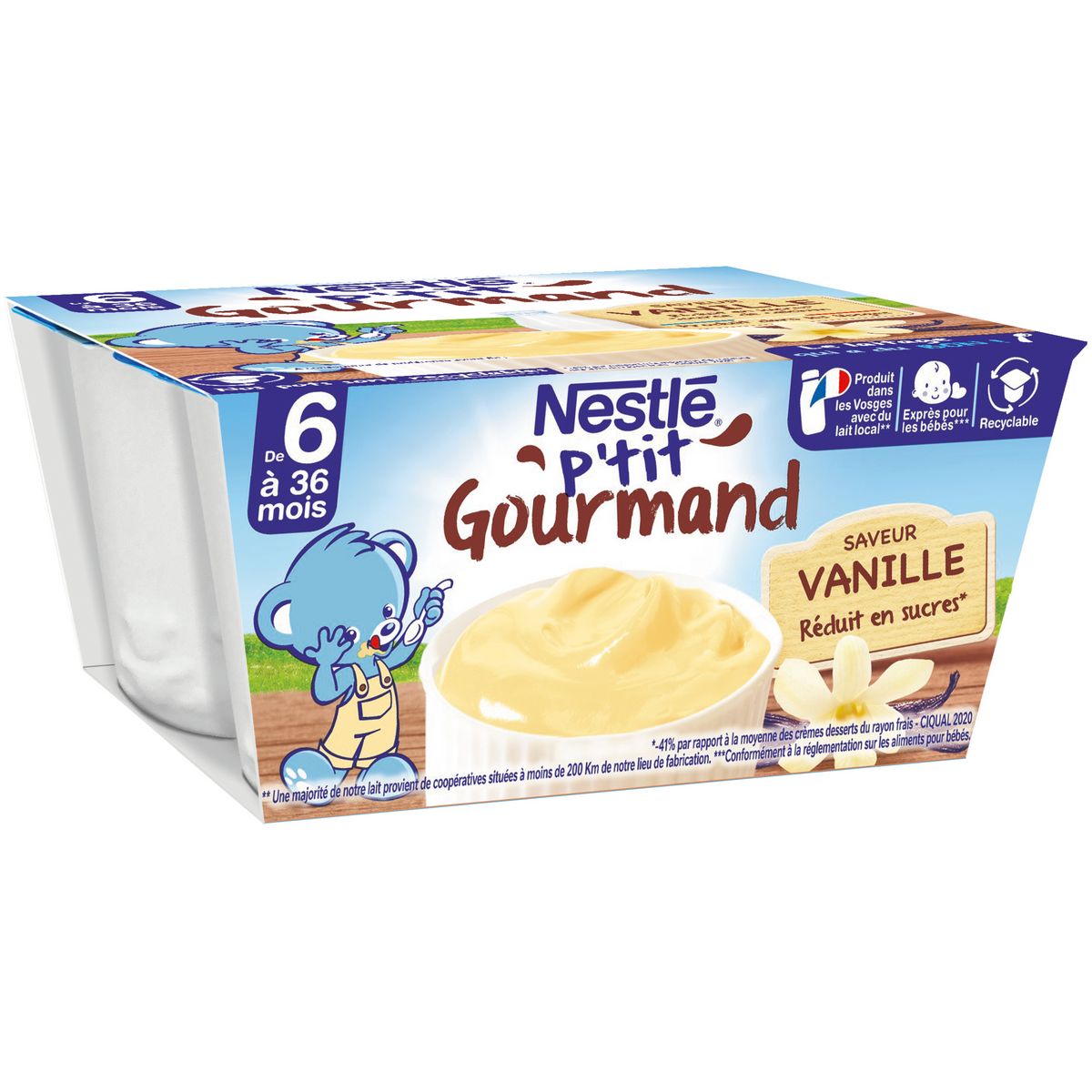 NESTLE P'tit gourmand petit pot dessert lacté vanille dès 6 mois 4x100 –  épicerie les 3 gourmets