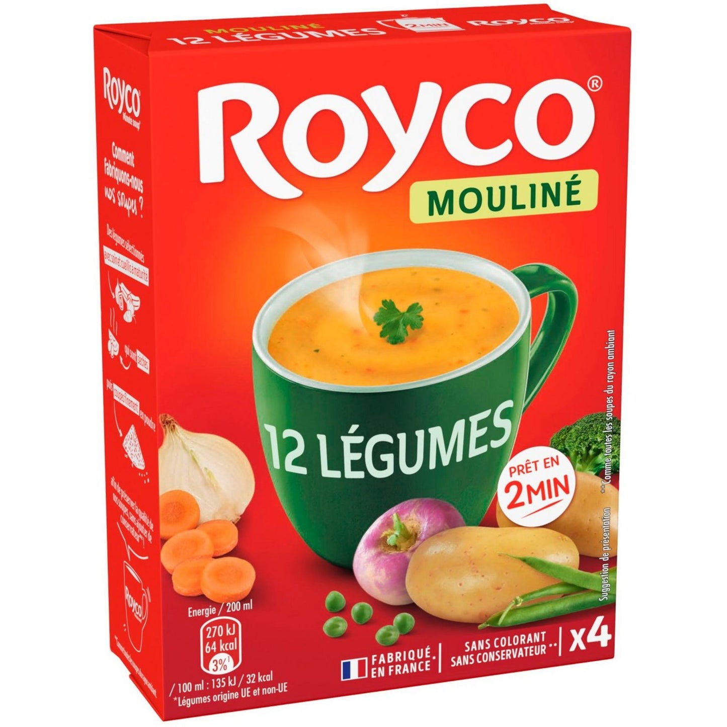 ROYCO Mouliné 12 légumes prêt en 2 min 4 sachets 80ml 72G - épicerie les 3 gourmets SOUPE