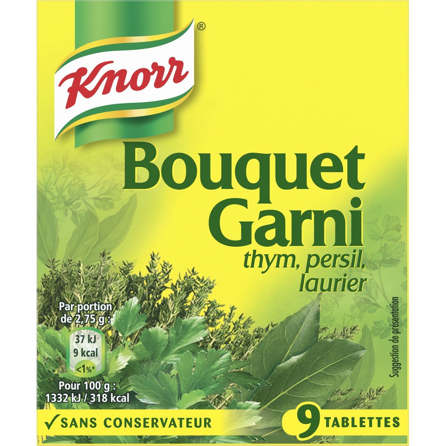KNORR Bouquet garni thym, persil et laurier sans conservateur 9 tablettes 99g - épicerie les 3 gourmets epices