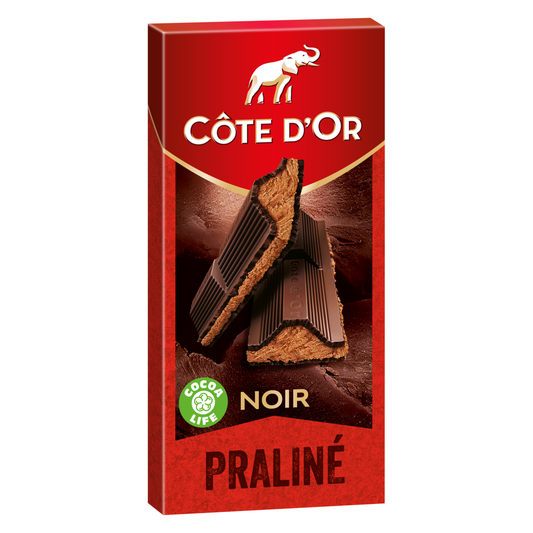 COTE D'OR Tablette de chocolat noir fourré praliné 200g