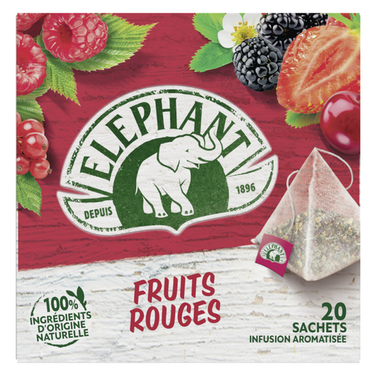 ELEPHANT FRUITS ROUGES20 SACHETS INFUSION AROMATISÉES 36 G - épicerie les 3 gourmets Cafés, thés et boissons chaudes