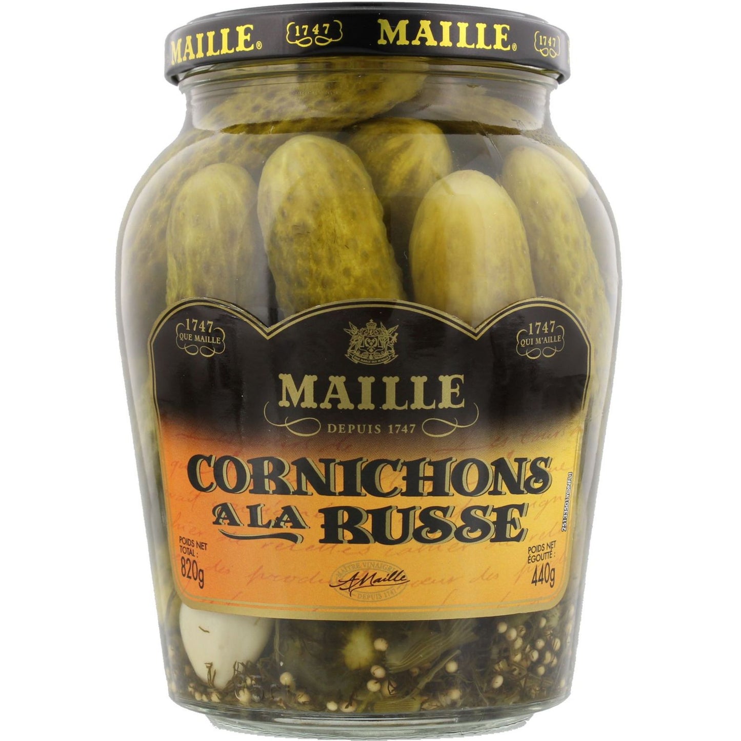 MAILLE Cornichon à la russe 440g - épicerie les 3 gourmets CONDIMENTS & SAUCES