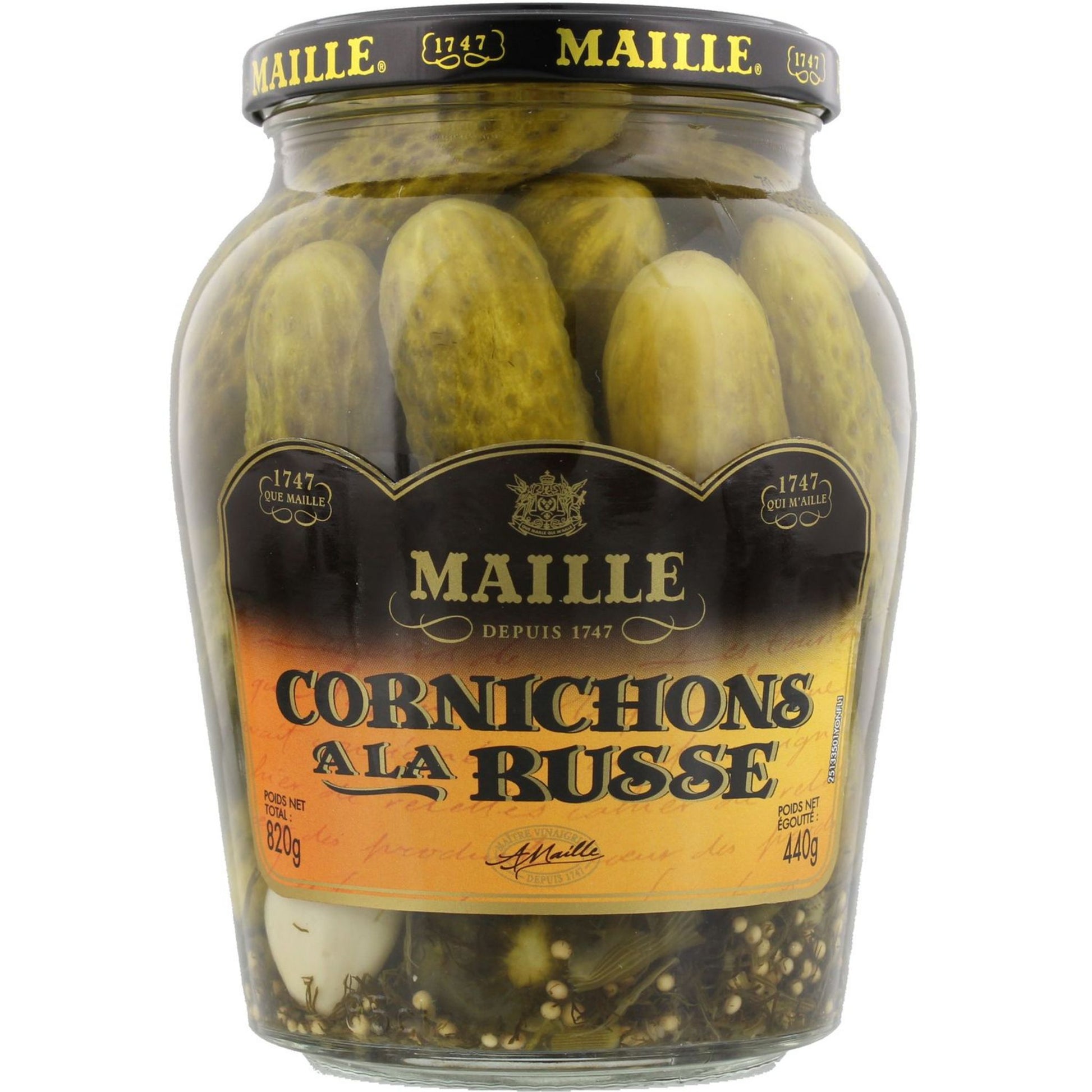 MAILLE Cornichon à la russe 440g - épicerie les 3 gourmets CONDIMENTS & SAUCES