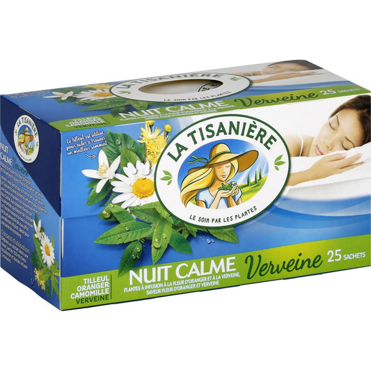 LA TISANIERE NUIT CALME VERVEINE TILLEUL ORANGER CAMOMILLE 25 SACHETS