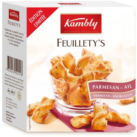 KAMBLY Feuillety’s Ail Parmesan BISCUITS SALÉS 80g  - épicerie les 3 gourmets chips-et-aperitifs