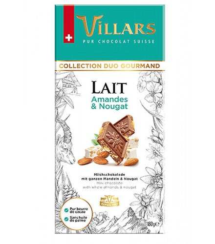 VILLARS- TABLETTE LAIT AUX AMANDES ET NOUGAT 180G - épicerie les 3 gourmets Chocolat 